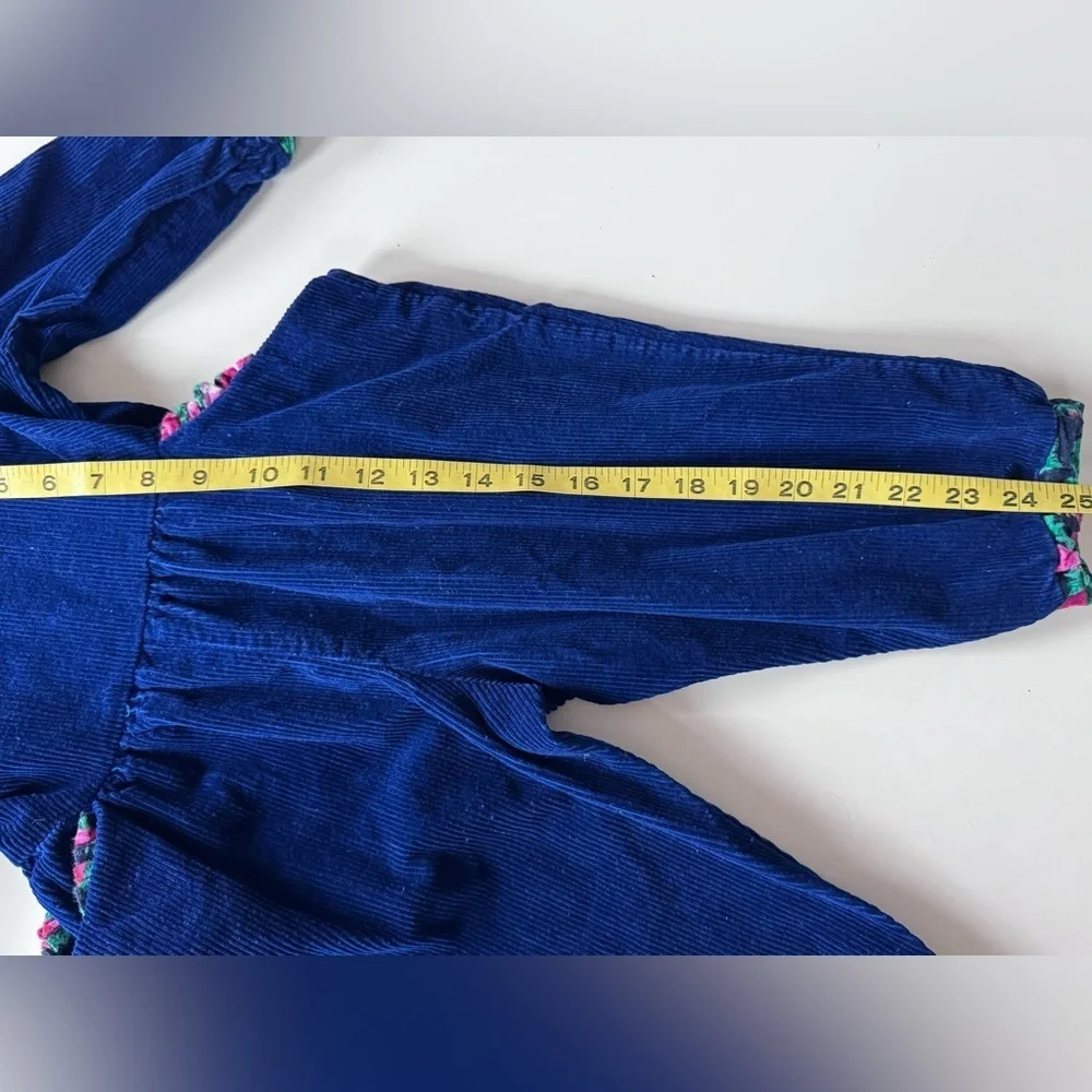Vintage 80s 90s Blue Corduroy Floral Collar Jumper Romper Outfit Toddler 2T